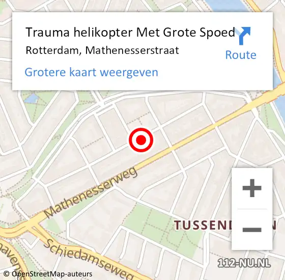 Locatie op kaart van de 112 melding: Trauma helikopter Met Grote Spoed Naar Rotterdam, Mathenesserstraat op 5 april 2024 05:06