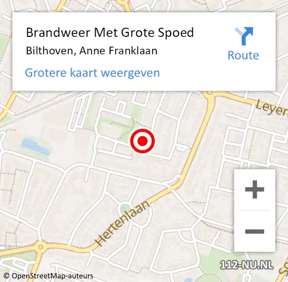 Locatie op kaart van de 112 melding: Brandweer Met Grote Spoed Naar Bilthoven, Anne Franklaan op 5 april 2024 06:17