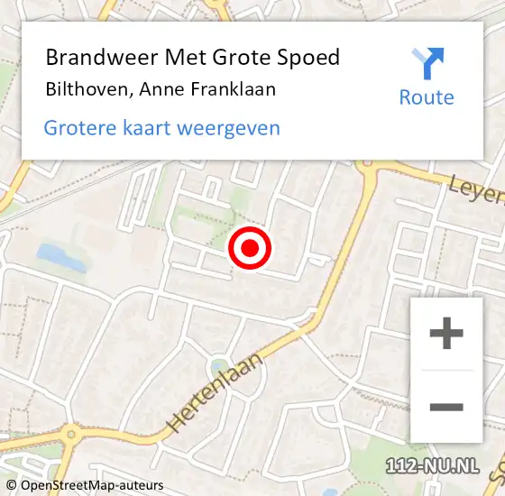 Locatie op kaart van de 112 melding: Brandweer Met Grote Spoed Naar Bilthoven, Anne Franklaan op 5 april 2024 06:24