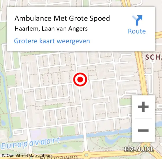 Locatie op kaart van de 112 melding: Ambulance Met Grote Spoed Naar Haarlem, Laan van Angers op 5 april 2024 07:21