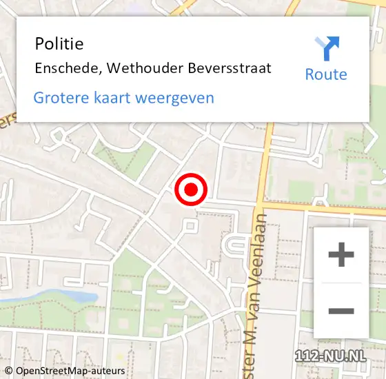 Locatie op kaart van de 112 melding: Politie Enschede, Wethouder Beversstraat op 5 april 2024 07:54