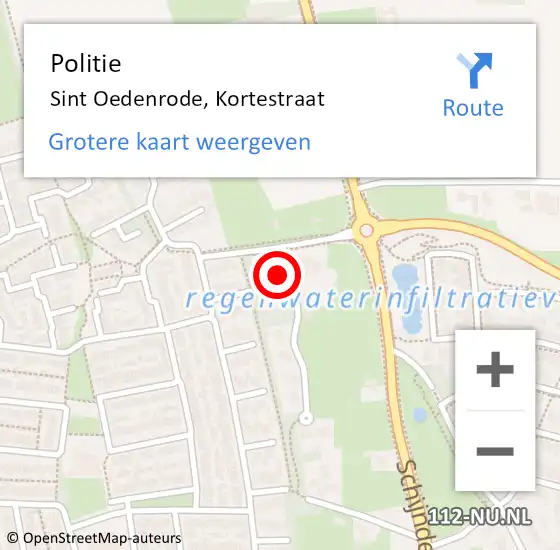 Locatie op kaart van de 112 melding: Politie Sint Oedenrode, Kortestraat op 5 april 2024 07:59