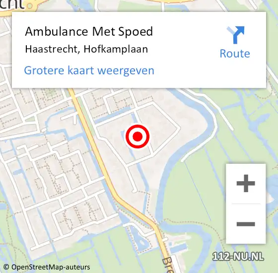 Locatie op kaart van de 112 melding: Ambulance Met Spoed Naar Haastrecht, Hofkamplaan op 5 april 2024 08:10