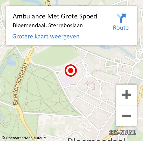 Locatie op kaart van de 112 melding: Ambulance Met Grote Spoed Naar Bloemendaal, Sterreboslaan op 5 april 2024 08:11