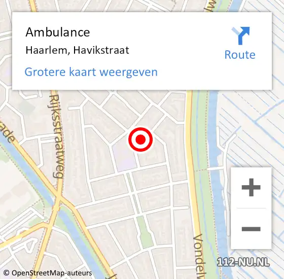 Locatie op kaart van de 112 melding: Ambulance Haarlem, Havikstraat op 5 april 2024 08:16