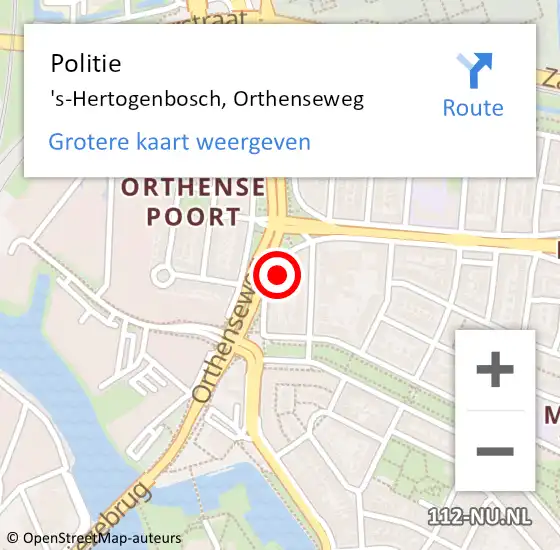 Locatie op kaart van de 112 melding: Politie 's-Hertogenbosch, Orthenseweg op 5 april 2024 08:25