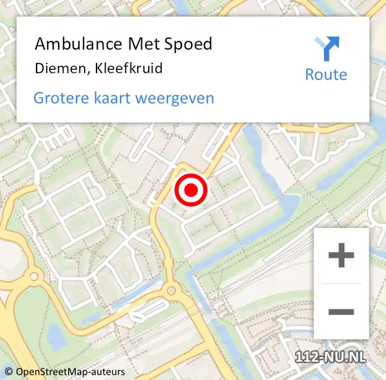 Locatie op kaart van de 112 melding: Ambulance Met Spoed Naar Diemen, Kleefkruid op 5 april 2024 08:42