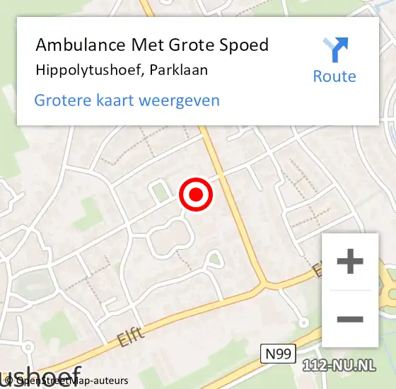 Locatie op kaart van de 112 melding: Ambulance Met Grote Spoed Naar Hippolytushoef, Parklaan op 5 april 2024 09:02