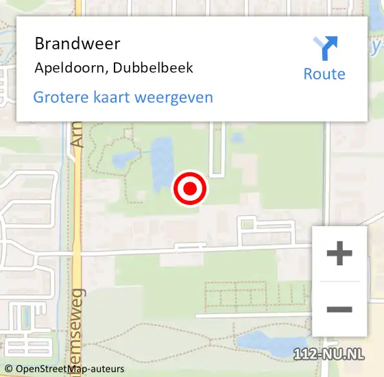 Locatie op kaart van de 112 melding: Brandweer Apeldoorn, Dubbelbeek op 5 april 2024 09:15