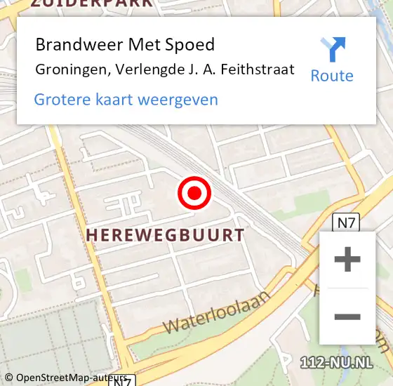 Locatie op kaart van de 112 melding: Brandweer Met Spoed Naar Groningen, Verlengde J. A. Feithstraat op 5 april 2024 09:34