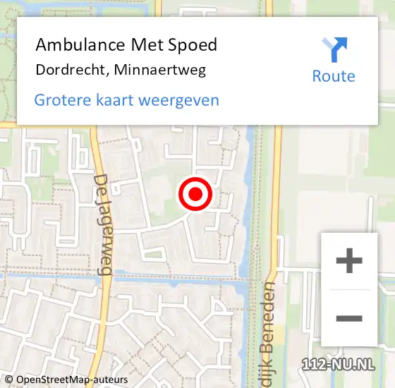 Locatie op kaart van de 112 melding: Ambulance Met Spoed Naar Dordrecht, Minnaertweg op 5 april 2024 10:02