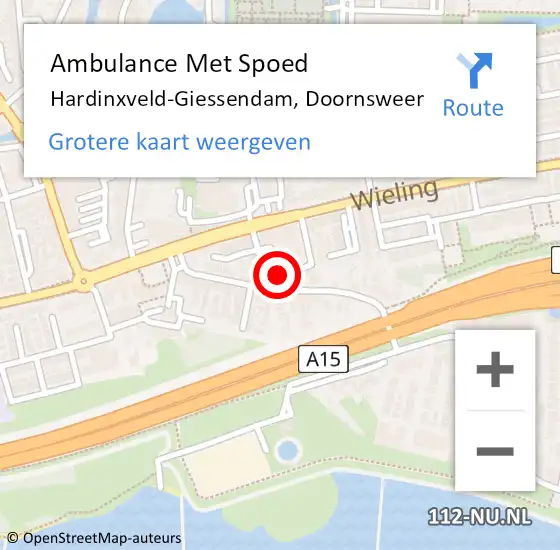 Locatie op kaart van de 112 melding: Ambulance Met Spoed Naar Hardinxveld-Giessendam, Doornsweer op 5 april 2024 10:04