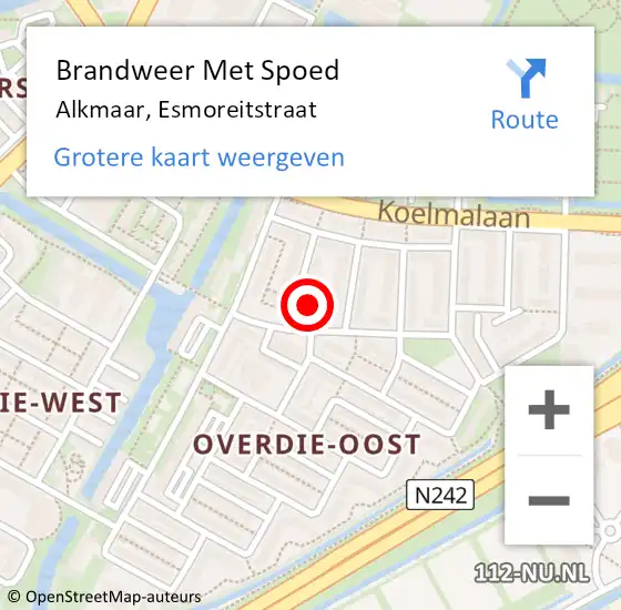 Locatie op kaart van de 112 melding: Brandweer Met Spoed Naar Alkmaar, Esmoreitstraat op 5 april 2024 10:16