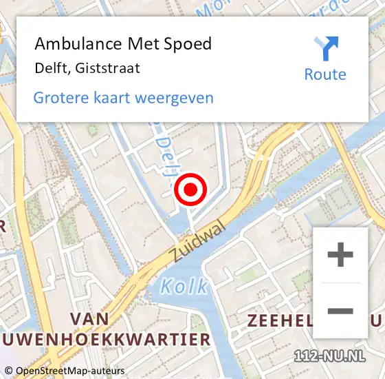 Locatie op kaart van de 112 melding: Ambulance Met Spoed Naar Delft, Giststraat op 5 april 2024 10:30