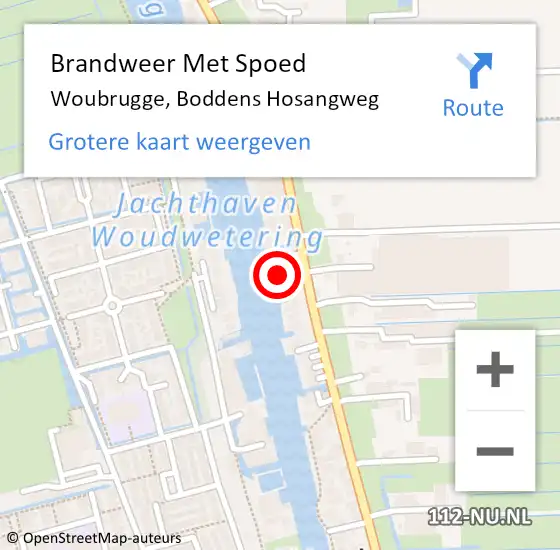 Locatie op kaart van de 112 melding: Brandweer Met Spoed Naar Woubrugge, Boddens Hosangweg op 5 april 2024 10:55