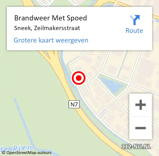 Locatie op kaart van de 112 melding: Brandweer Met Spoed Naar Sneek, Zeilmakersstraat op 5 april 2024 11:05