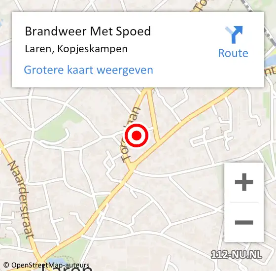 Locatie op kaart van de 112 melding: Brandweer Met Spoed Naar Laren, Kopjeskampen op 5 april 2024 11:12