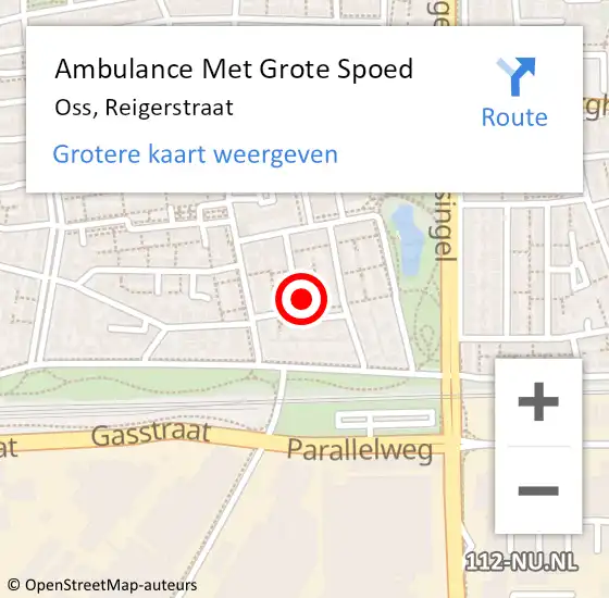 Locatie op kaart van de 112 melding: Ambulance Met Grote Spoed Naar Oss, Reigerstraat op 1 oktober 2014 13:04