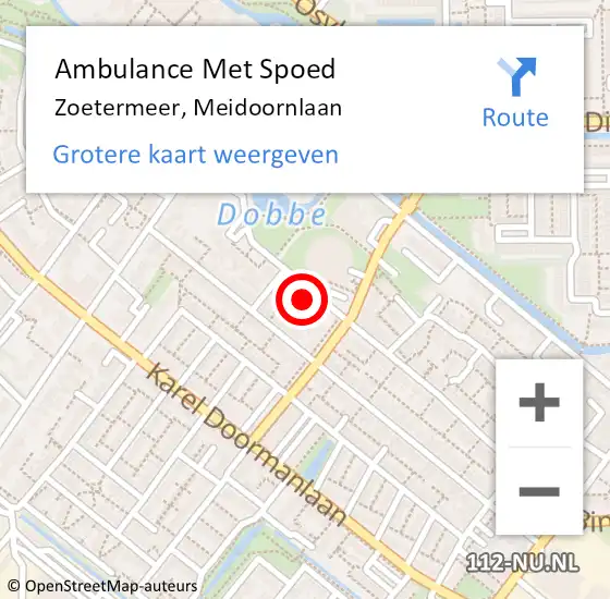 Locatie op kaart van de 112 melding: Ambulance Met Spoed Naar Zoetermeer, Meidoornlaan op 5 april 2024 11:45