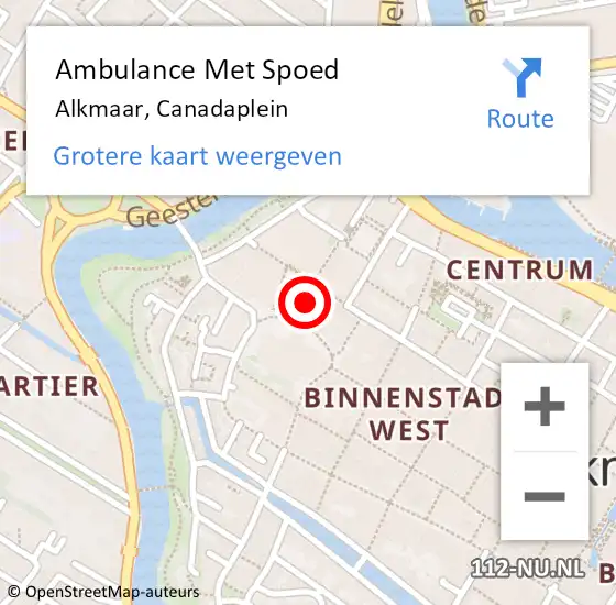 Locatie op kaart van de 112 melding: Ambulance Met Spoed Naar Alkmaar, Canadaplein op 5 april 2024 11:47