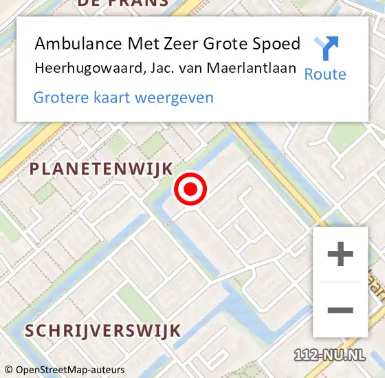 Locatie op kaart van de 112 melding: Ambulance Met Zeer Grote Spoed Naar Heerhugowaard, Jac. van Maerlantlaan op 5 april 2024 11:56