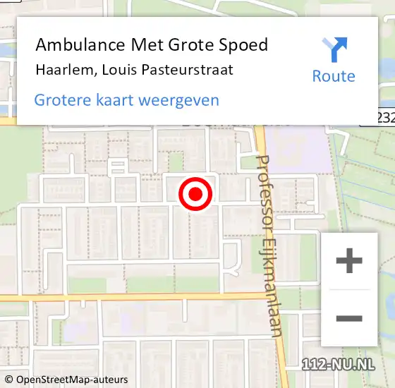 Locatie op kaart van de 112 melding: Ambulance Met Grote Spoed Naar Haarlem, Louis Pasteurstraat op 5 april 2024 11:58