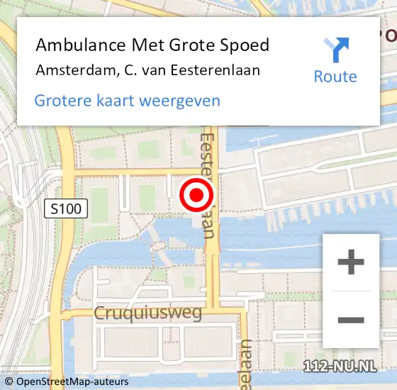 Locatie op kaart van de 112 melding: Ambulance Met Grote Spoed Naar Amsterdam, C. van Eesterenlaan op 5 april 2024 12:22