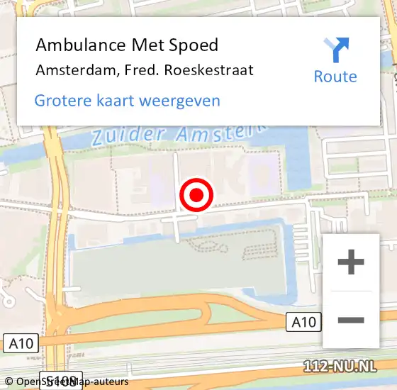 Locatie op kaart van de 112 melding: Ambulance Met Spoed Naar Amsterdam, Fred. Roeskestraat op 5 april 2024 12:29