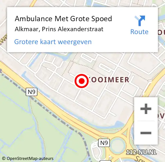 Locatie op kaart van de 112 melding: Ambulance Met Grote Spoed Naar Alkmaar, Prins Alexanderstraat op 5 april 2024 12:31
