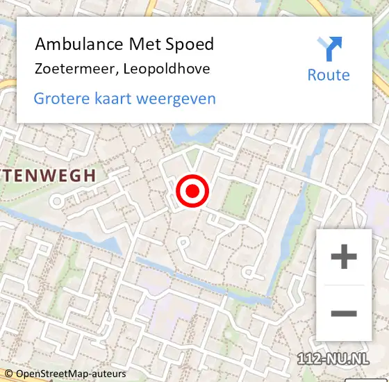 Locatie op kaart van de 112 melding: Ambulance Met Spoed Naar Zoetermeer, Leopoldhove op 5 april 2024 12:55
