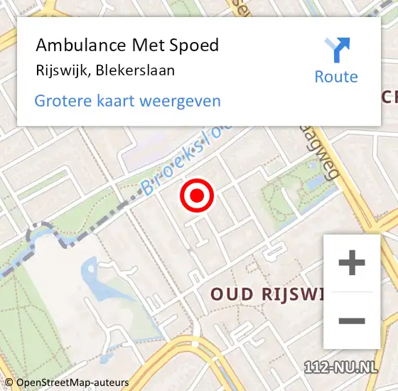 Locatie op kaart van de 112 melding: Ambulance Met Spoed Naar Rijswijk, Blekerslaan op 5 april 2024 13:02