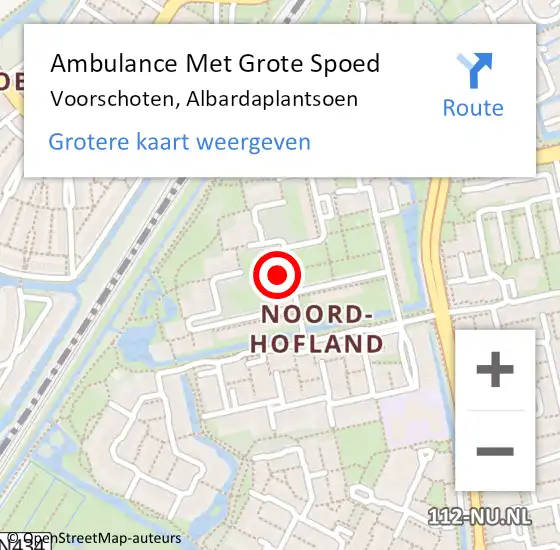 Locatie op kaart van de 112 melding: Ambulance Met Grote Spoed Naar Voorschoten, Albardaplantsoen op 5 april 2024 13:40