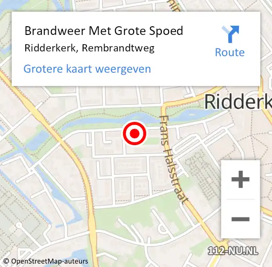 Locatie op kaart van de 112 melding: Brandweer Met Grote Spoed Naar Ridderkerk, Rembrandtweg op 5 april 2024 13:58