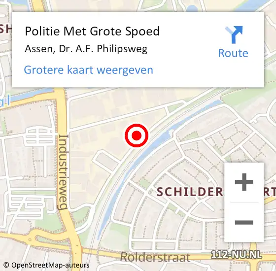 Locatie op kaart van de 112 melding: Politie Met Grote Spoed Naar Assen, Dr. A.F. Philipsweg op 5 april 2024 14:11