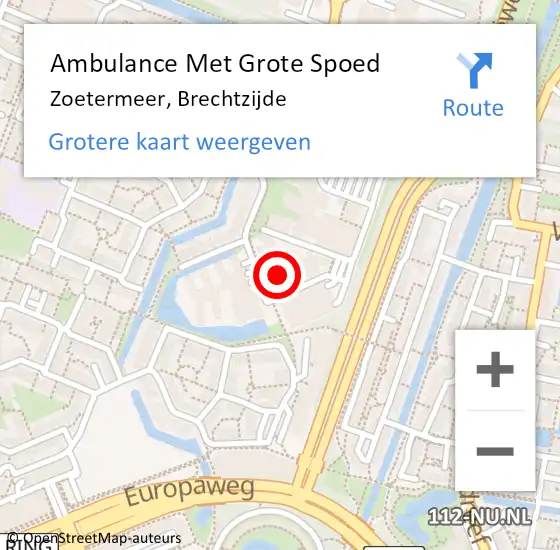 Locatie op kaart van de 112 melding: Ambulance Met Grote Spoed Naar Zoetermeer, Brechtzijde op 5 april 2024 14:32