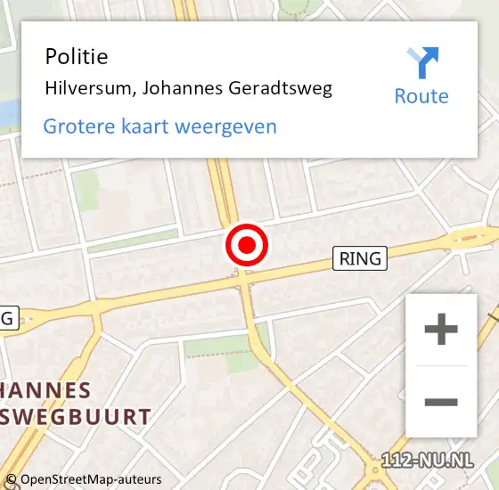 Locatie op kaart van de 112 melding: Politie Hilversum, Johannes Geradtsweg op 5 april 2024 14:41