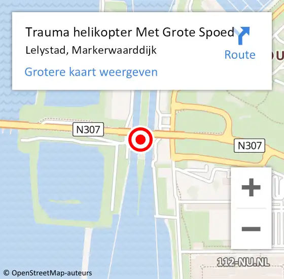 Locatie op kaart van de 112 melding: Trauma helikopter Met Grote Spoed Naar Lelystad, Markerwaarddijk op 5 april 2024 14:53