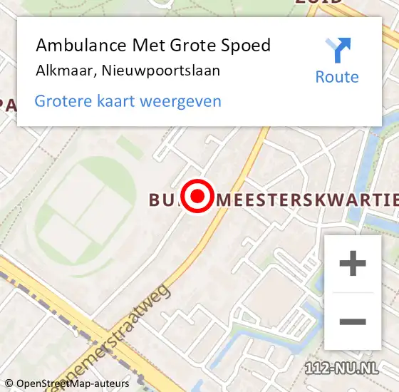 Locatie op kaart van de 112 melding: Ambulance Met Grote Spoed Naar Alkmaar, Nieuwpoortslaan op 5 april 2024 15:06