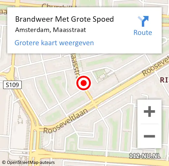 Locatie op kaart van de 112 melding: Brandweer Met Grote Spoed Naar Amsterdam, Maasstraat op 5 april 2024 15:19
