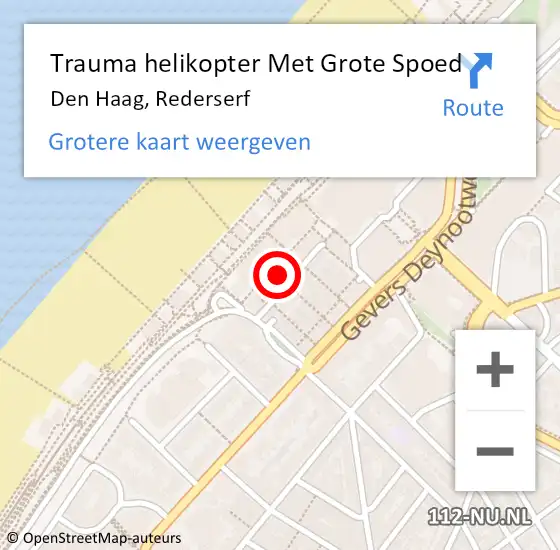 Locatie op kaart van de 112 melding: Trauma helikopter Met Grote Spoed Naar Den Haag, Rederserf op 5 april 2024 15:25