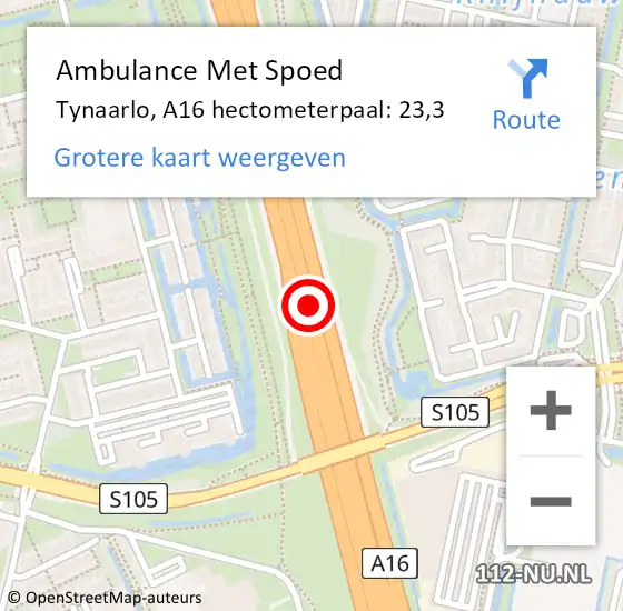 Locatie op kaart van de 112 melding: Ambulance Met Spoed Naar Ridderkerk, A16 hectometerpaal: 23,3 op 5 april 2024 15:32