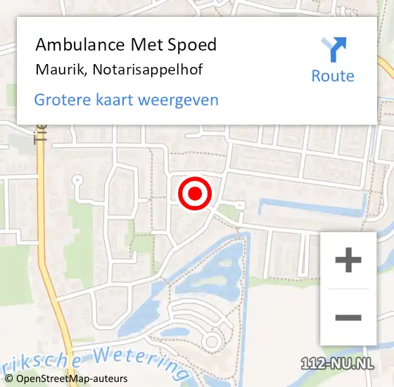 Locatie op kaart van de 112 melding: Ambulance Met Spoed Naar Maurik, Notarisappelhof op 1 oktober 2014 13:31