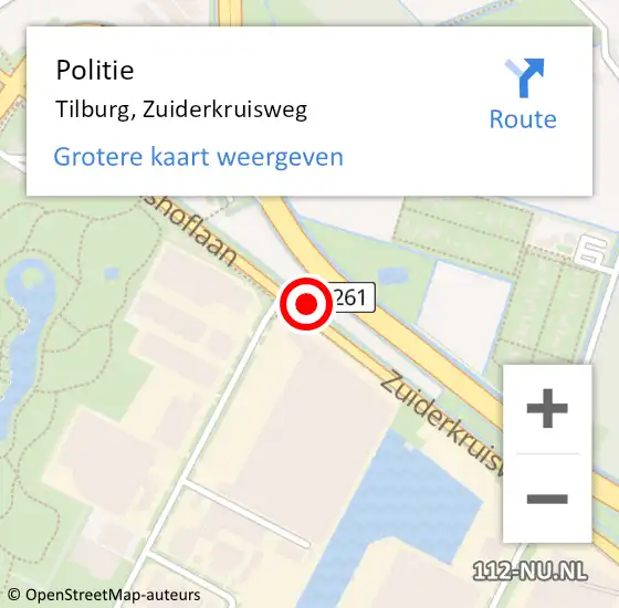 Locatie op kaart van de 112 melding: Politie Tilburg, Zuiderkruisweg op 5 april 2024 15:48
