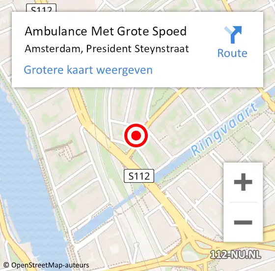Locatie op kaart van de 112 melding: Ambulance Met Grote Spoed Naar Amsterdam, President Steynstraat op 5 april 2024 16:18