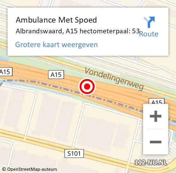 Locatie op kaart van de 112 melding: Ambulance Met Spoed Naar Albrandswaard, A15 hectometerpaal: 53 op 5 april 2024 16:24
