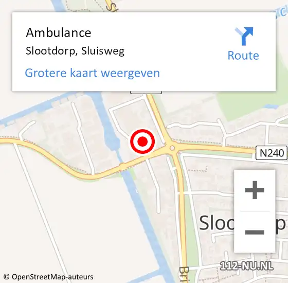 Locatie op kaart van de 112 melding: Ambulance Slootdorp, Sluisweg op 5 april 2024 17:04