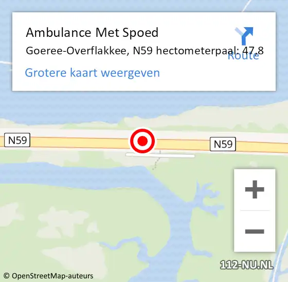 Locatie op kaart van de 112 melding: Ambulance Met Spoed Naar Goeree-Overflakkee, N59 hectometerpaal: 47,8 op 5 april 2024 17:36