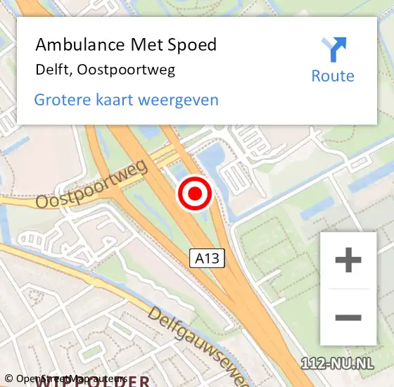 Locatie op kaart van de 112 melding: Ambulance Met Spoed Naar Delft, Oostpoortweg op 5 april 2024 17:40