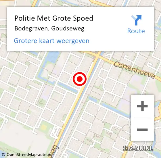 Locatie op kaart van de 112 melding: Politie Met Grote Spoed Naar Bodegraven, Goudseweg op 5 april 2024 18:00
