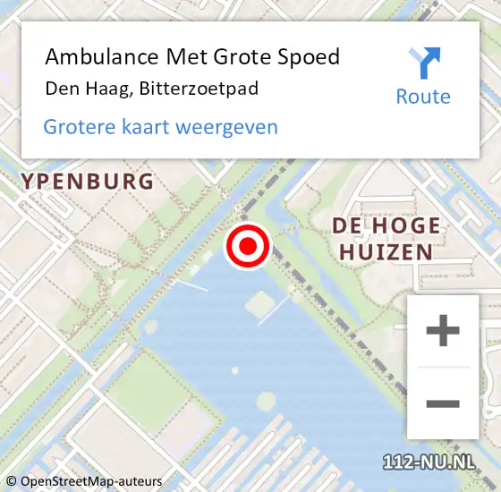 Locatie op kaart van de 112 melding: Ambulance Met Grote Spoed Naar Den Haag, Bitterzoetpad op 5 april 2024 18:15